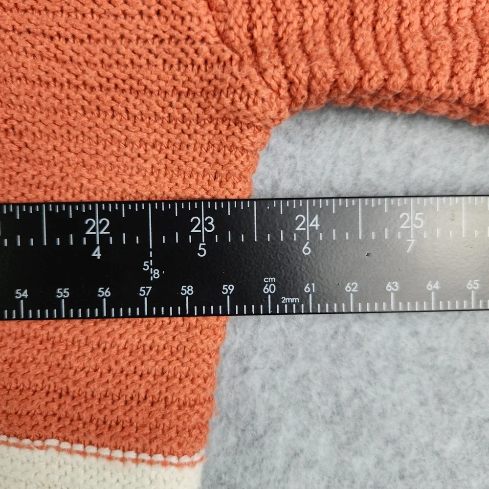 Moon & Madison Cropped Sweater Womens Large Orange Cream Checkerboard Knit Retro